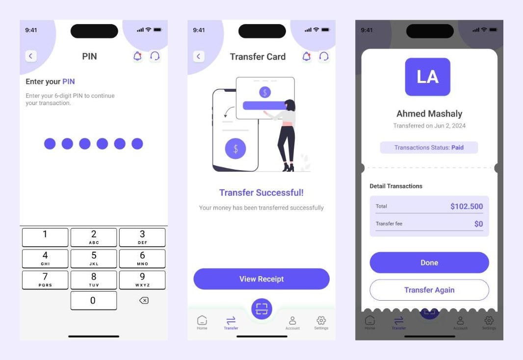 NEXA Bank card transfer: PIN entry, transfer successful and the receipt